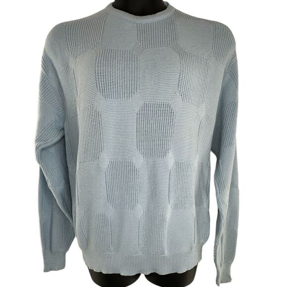 Isle of Cotton Womens Checkerboard Rib Knit Crewneck Pullover Sweater Blue Large - Picture 1 of 4
